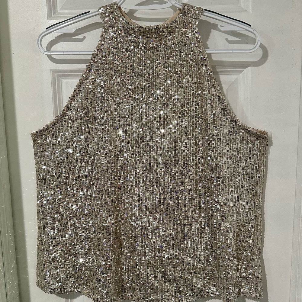 Sequined Halter Tank Top in Champagne - Picture 2 of 10
